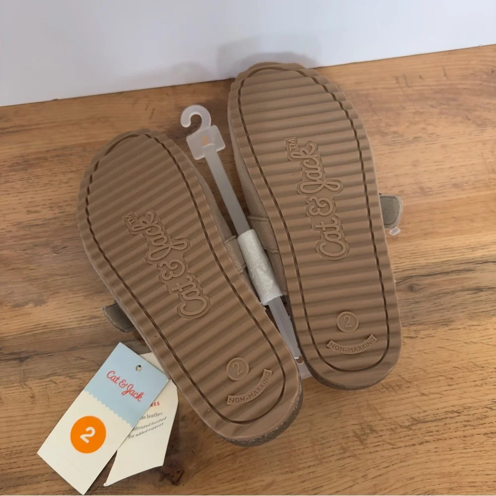 NWT Cat & Jack Beige Suede Slip-On Mules, Size 2